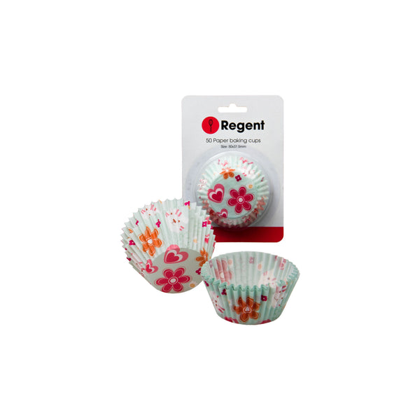 REGENT CAKE CUPS TEAL WITH FLOWERS 50 PIECES, (50X37.5MM)