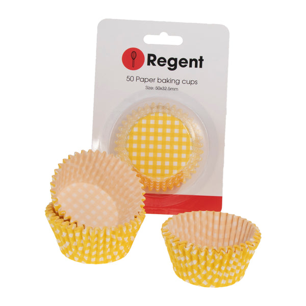 REGENT CAKE CUPS YELLOW AND WHITE CHECK 50 PCS, (50X32.5MM)