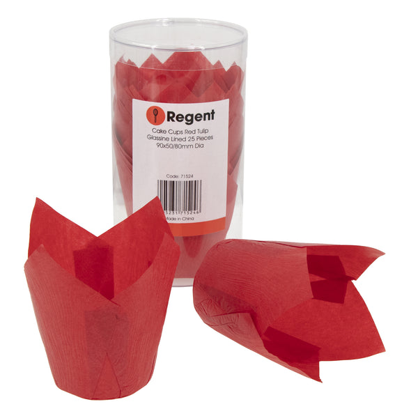 REGENT TULIP MUFFIN CUPS RED GREASE PROOF PAPER 25 PCS, (80/50MM DIAX90MM)