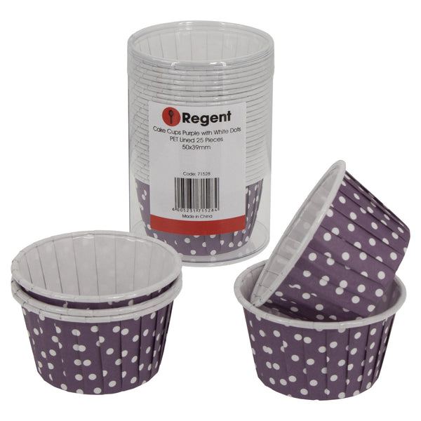 REGENT CAKE/ICE CREAM CUPS PURPLE WITH WHITE DOTS PET LINED 25 PCS, (50X39MM)