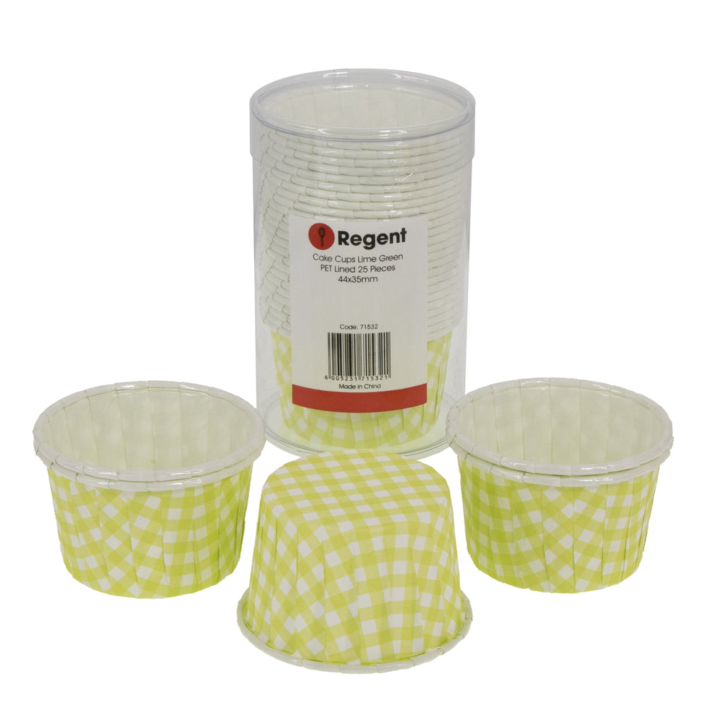 REGENT CAKE/ICE CREAM LIME GREEN CHECK PET LINED 25 PCS, (44X35MM)