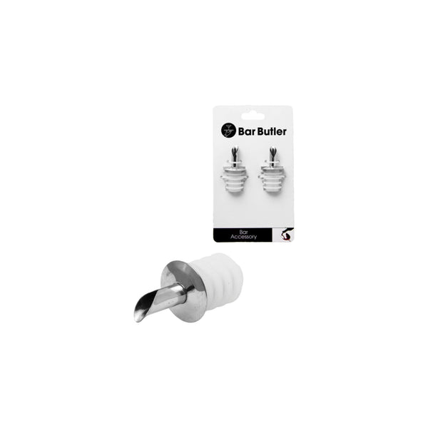 BAR BUTLER FREE FLOW OIL/VINEGAR POURER STAINLESS STEEL WHITE 2 PACK, (60MMX30MM DIA)