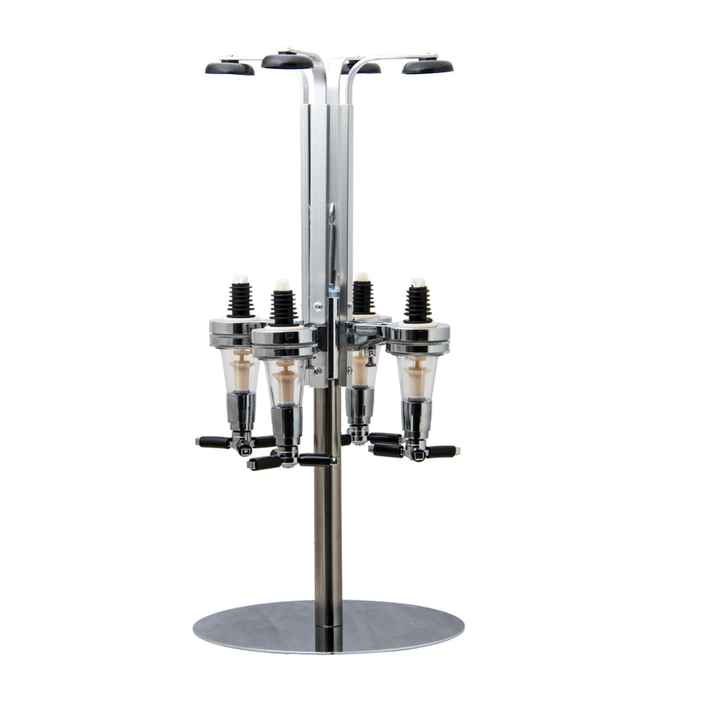 BAR BUTLER 4 BOTTLE TOT MEASURE DISPENSERS 25ML ON A ROTARY STAND, (550X240MM DIA)