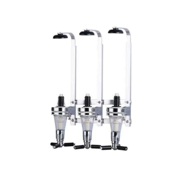 BAR BUTLER 3 BOTTLE TOT DISPENSERS (25ML) ON WALL MOUNT ALUMINIUM BRACKET, (355X250X75MM