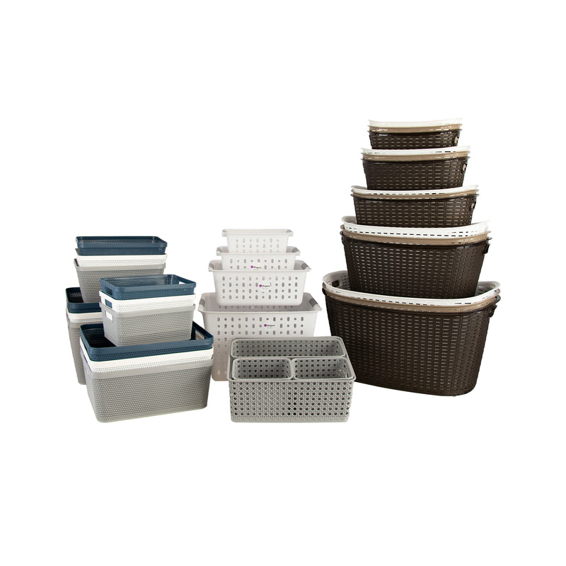 REGENT PLASTIC EDEN OVAL BASKET WITH HANDLES SMALL, AST. WHT, BGE & CHOC (365X255X190MM)