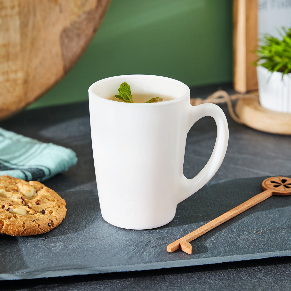 CONSOL WHITE OPAL GLASS BULLET SHAPE MUG, 320ML